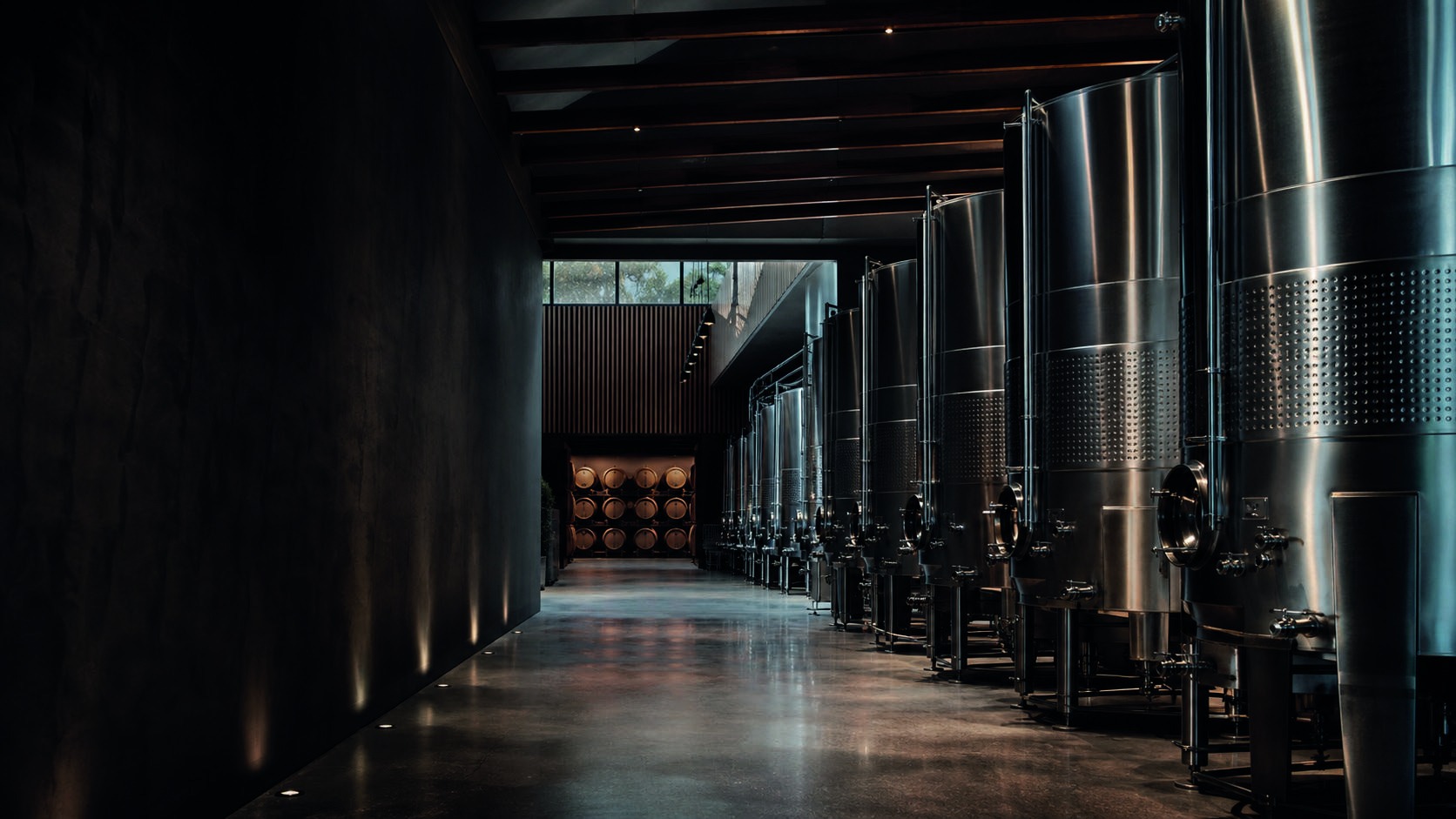 Stainless-steel wine fermentation tanks